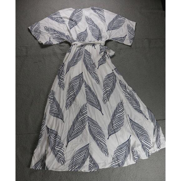 New Baltic Born Dress Womens XL Navy Leaf Print Corinth Maxi Slit - Picture 3 of 10